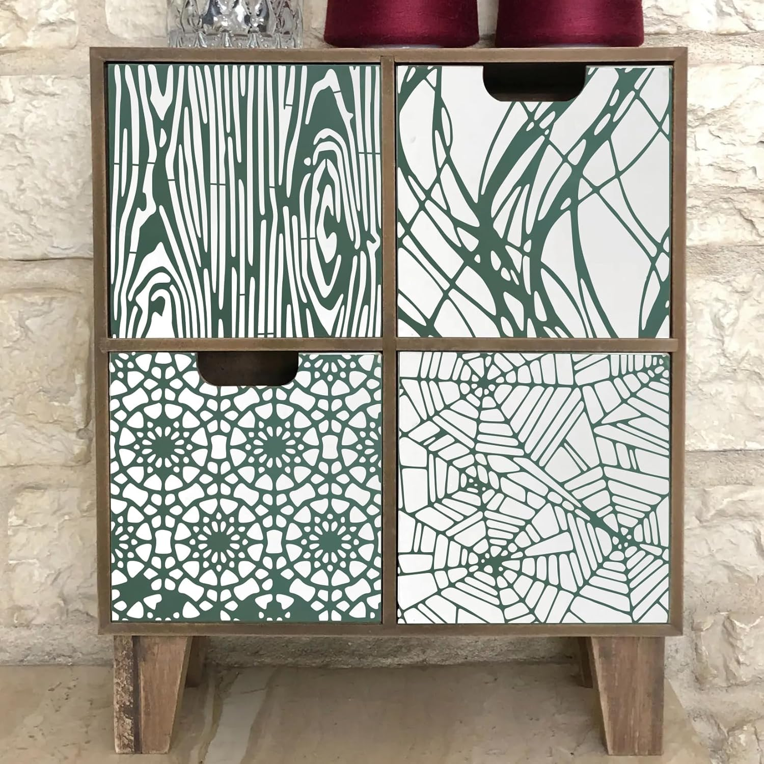 SVNXI 8 Pieces Stencils for Crafts Reusable Texture Spider Stencils Net Wood Grain Stone Spray Paint Layering Stencil Templates for DIY Scrapbook Art (White) image number 2