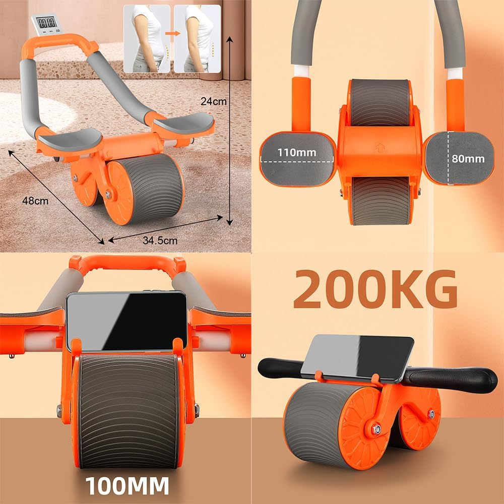 Ab Roller Wheel, 2 in 1 Upgrade Elbow Support Automatic Rebound Abdominal Exercise Wheel, Abs Workout Equipment for Home Gym Fitness, New Core Strength Training Wheel with Time & Mat