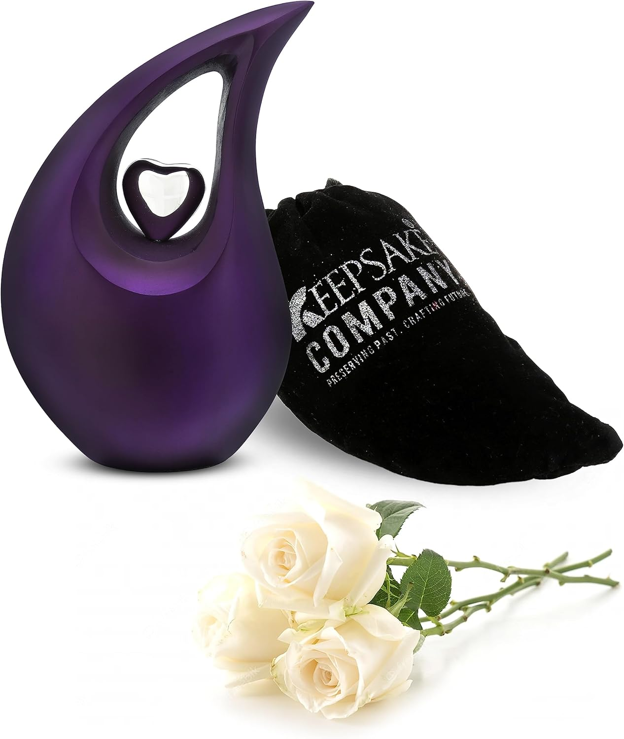 KEEPSAKE COMPANY White Tear Drop Medium Urns for Human Ashes with Silver Heart (6 Inch Height)-Unique Medium Urn-Decorative Urns-Cremation Urn-Burial Urns-Keepsake Urn-Funeral Urn-Funeral Urns