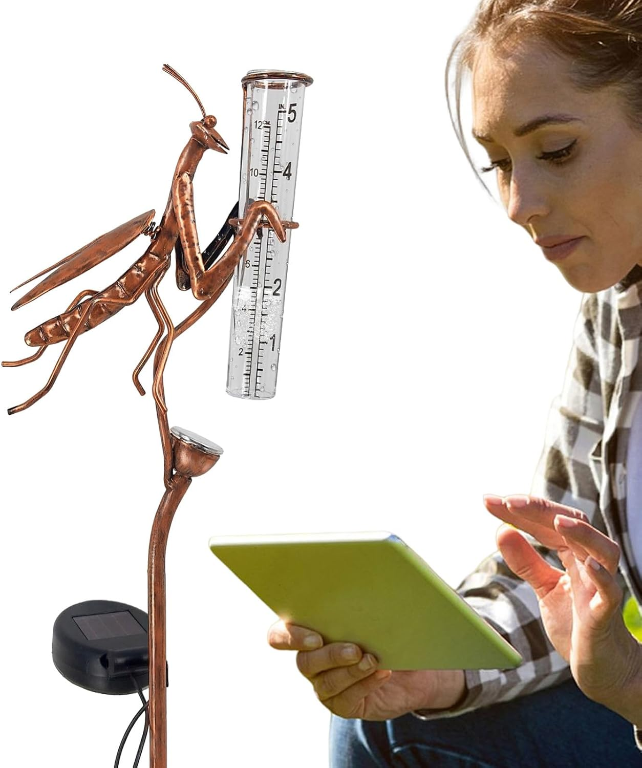 LED Lights Rain Gauge - 2 in 1 Solar Rain Gauges LED Lights,Mantis Shape Multi-Functional, Decorative Gauge for Yards, Lawns, Pathways, Patio image number 1