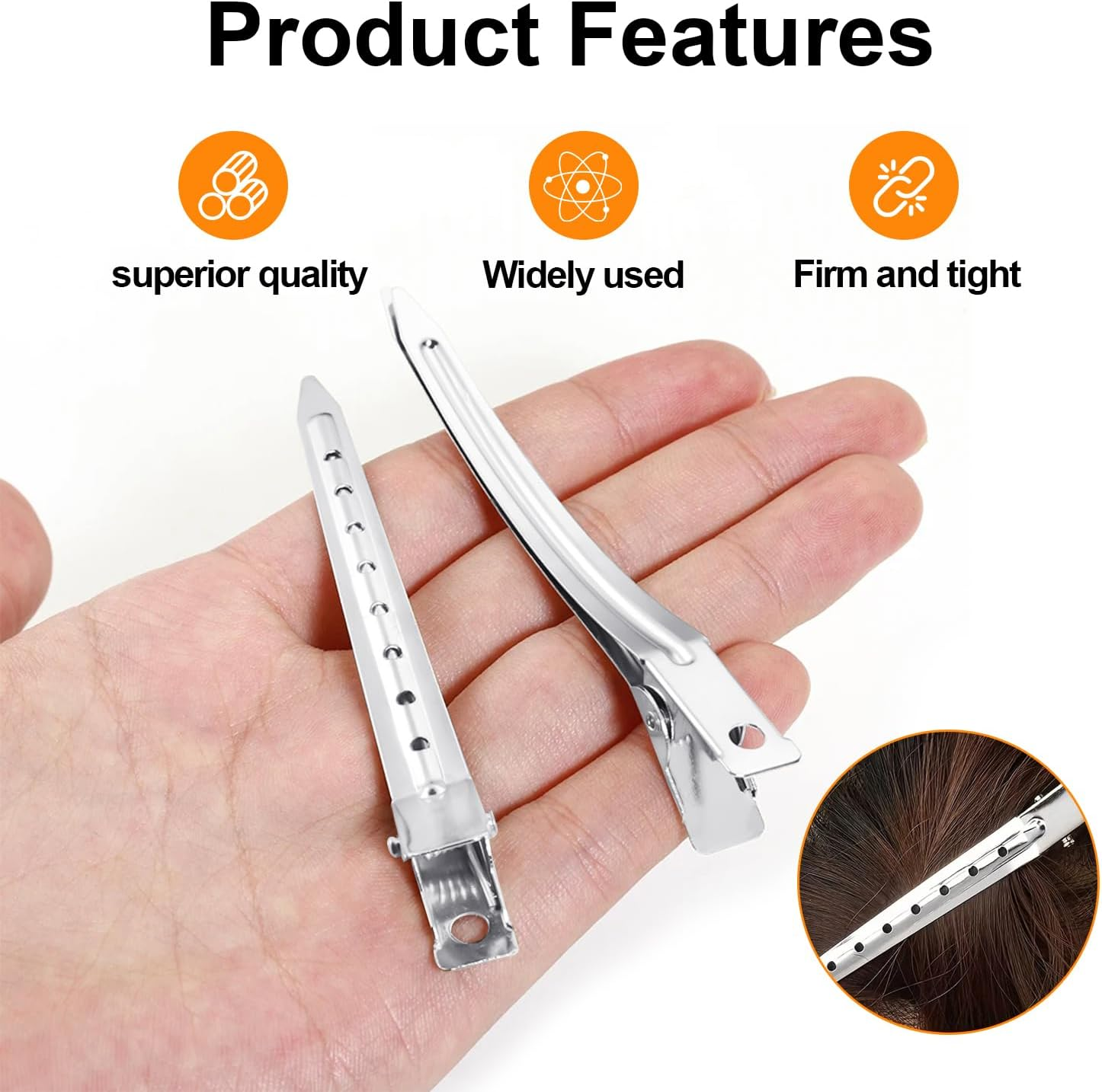 24 Pcs Duck Bill Clips,Funcyboo 3.5 Inch Styling Hairpins, Silver 8 Hole Design Duckbill Hairpins for Hair Styling, Salon Hair Dyeing Daily Styling image number 4