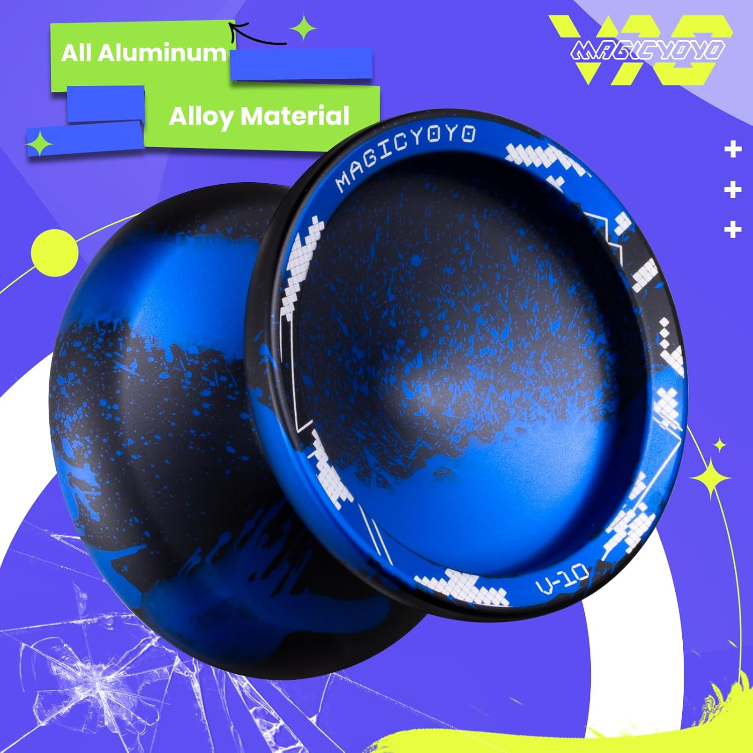 MAGICYOYO V10 Finger Spin Yoyo Professional Metal Trick Yoyo Responsive & Unresponsive Dual Purpose Yo Yo with Storage Case + Yo Yo Glove +12 Strings(Black Blue) image number 2