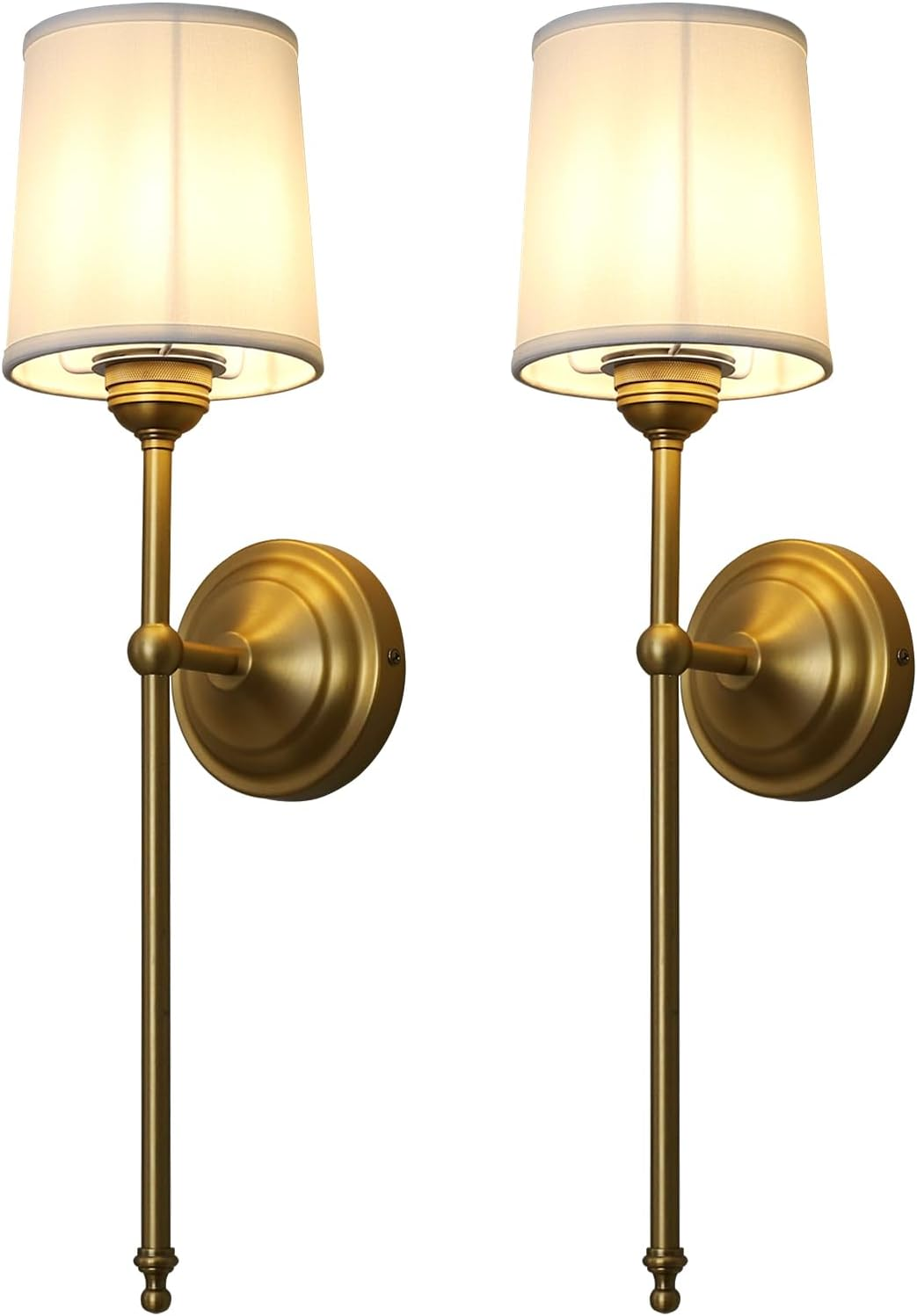 Set of 2 Pack Rustic Vintage Wall Sconce Lighting Indoor Wall Light Fixture Nightstand Lamps with Fabric Shade for Bedrooms Bedside Reading (White)