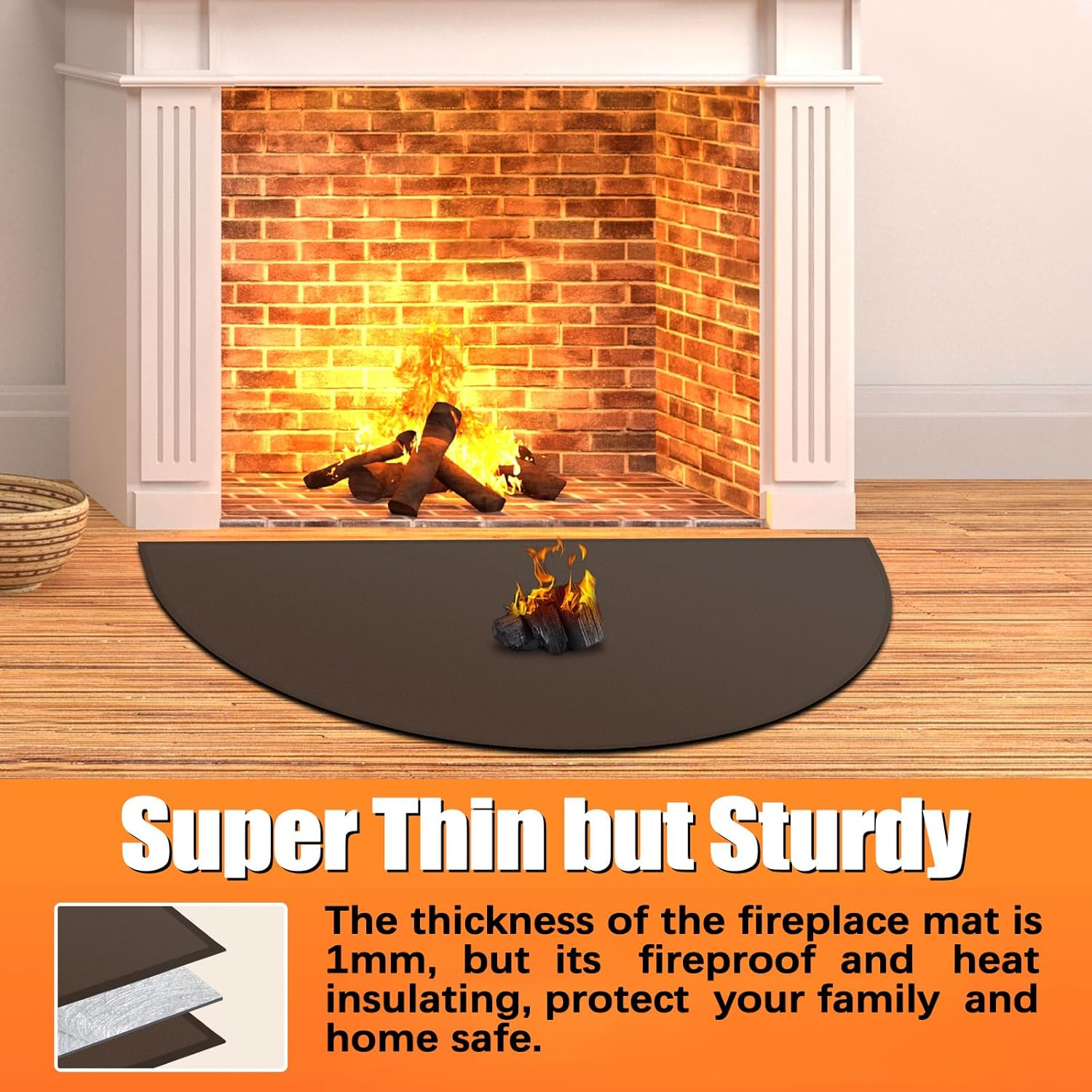 Hearth Rugs for Fireplaces Fire Resistant, 59 X 32 Inch Fireproof Fireplace Mat Hearth Rug, Hearth Pads for Wood Stove Fireplace Indoor Outdoor, Protect Floors Carpets from Sparks Embers-Brown, 1Mm image number 2