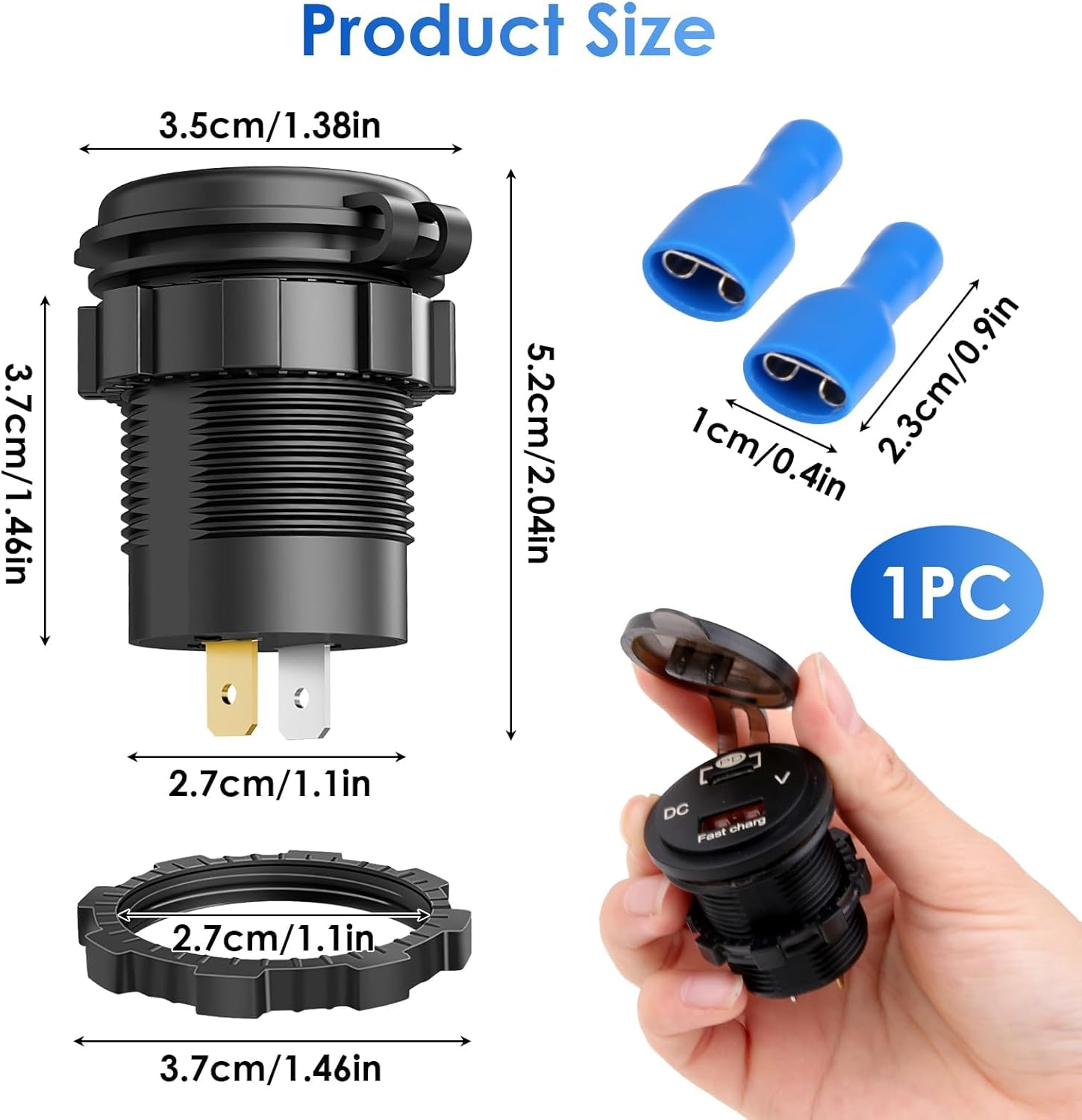 USB C and USB a Car Socket, 70W Waterproof 12V/24V PD+QC3.0 Fast Charger with LED Indicator for Car/Motorcycle/Boat, Can Charge Mobile Phone/Tablet/Digital Camera image number 4