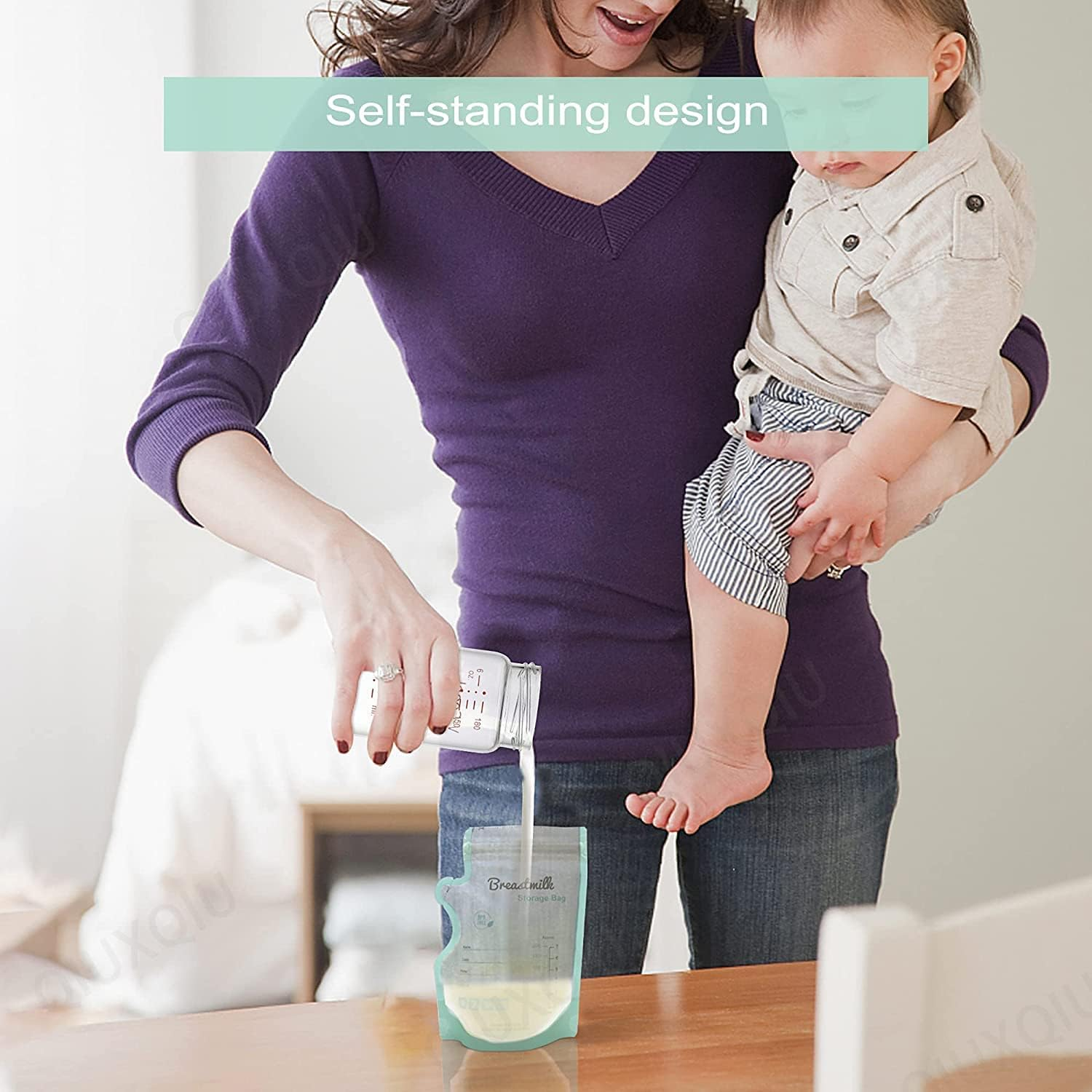 QIUXQIU Breastmilk Storing Bags for Breastfeeding Disposable Milk Storage Bag with 6 Ounce No-Leak Milk Freezer Storage Pouches 50 Count (Green) - Green 50 Pcs image number 5