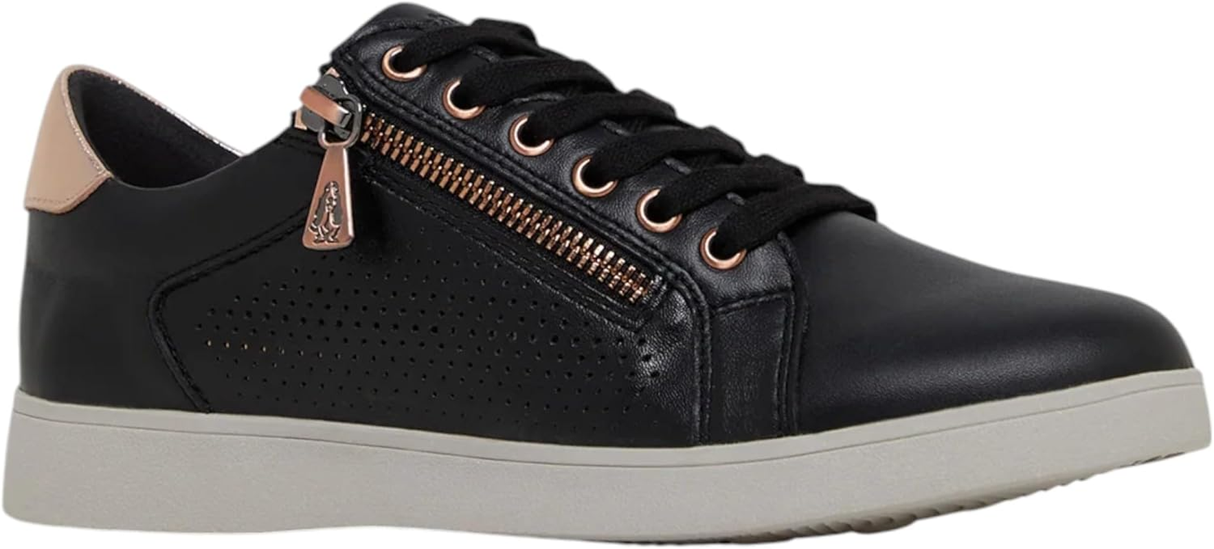 Hush Puppies Womens Mimosa Perf Ladies Sneakers Zip Black Casual Lace up Shoes 8.5 Black/Copper image number 1
