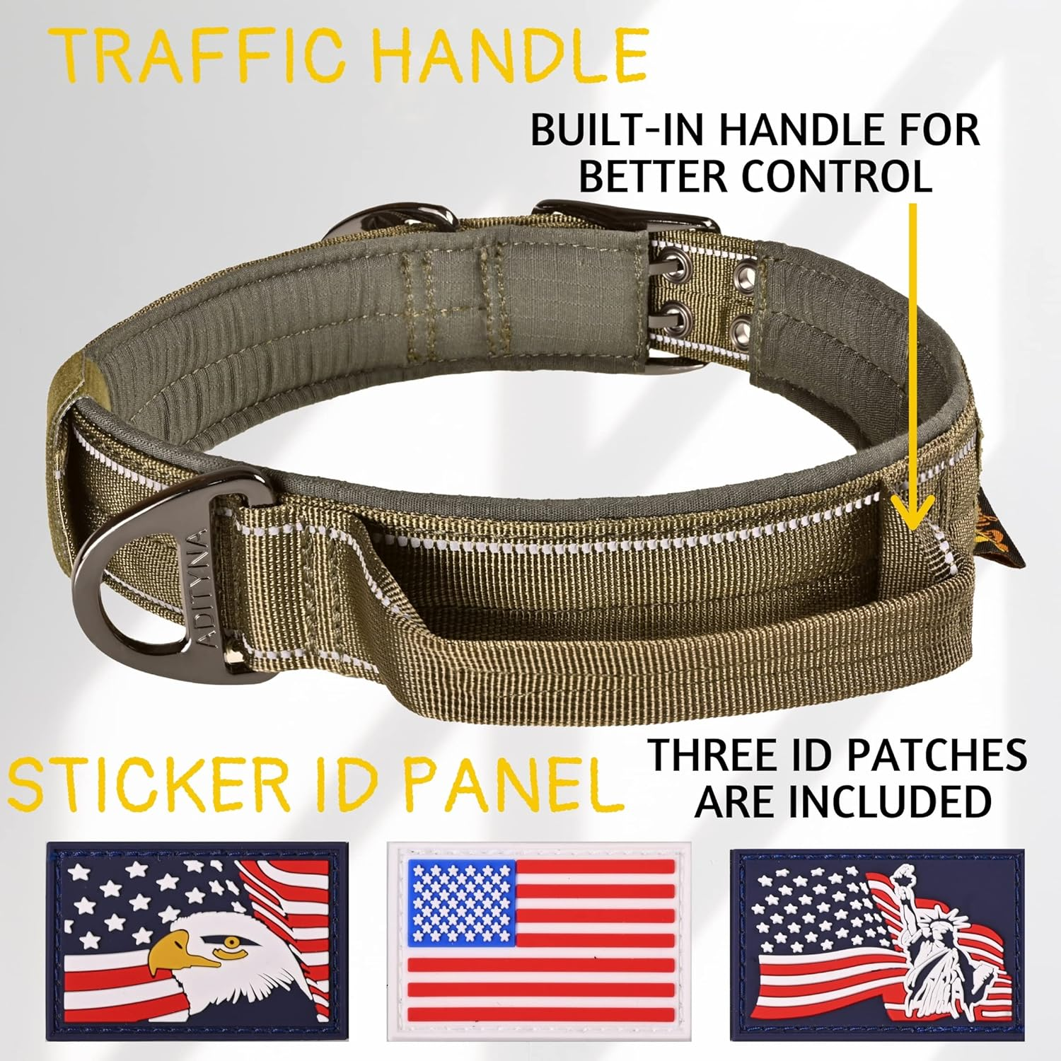 ADITYNA Heavy Duty Dog Collar for Large Dogs - Reflective Green Collar with Handle for Training, and Walking - Wide, Thick, Tactical, Soft Neoprene Padded image number 1