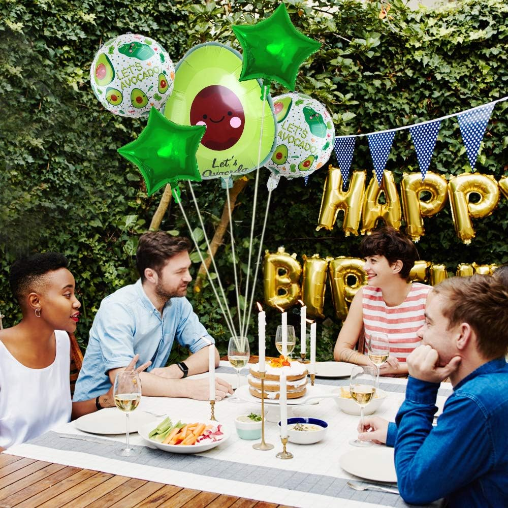 5PCS Avocado Fruit Foil Balloons Hawaiian Luau Party Balloons Avocado Helium Balloons for Avocado Themed Party Birthday Mexican Fiesta Party Decorations (Avocado) image number 4