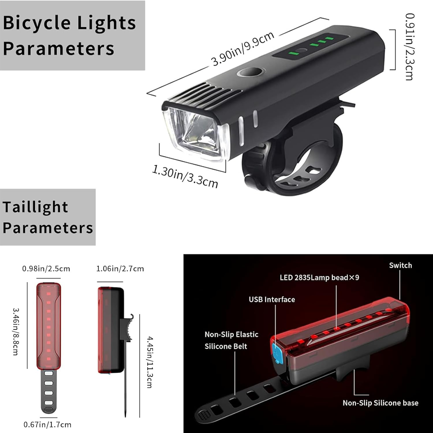 Bike Lights ，Front Back Rechargeable USB-C Led Rechargeable Bike Lights， 4 Modes, Smart Sensor Headlights, Bike Tail Lights, Waterproof IP65, Suitable for Road/Mountain Bikes image number 4