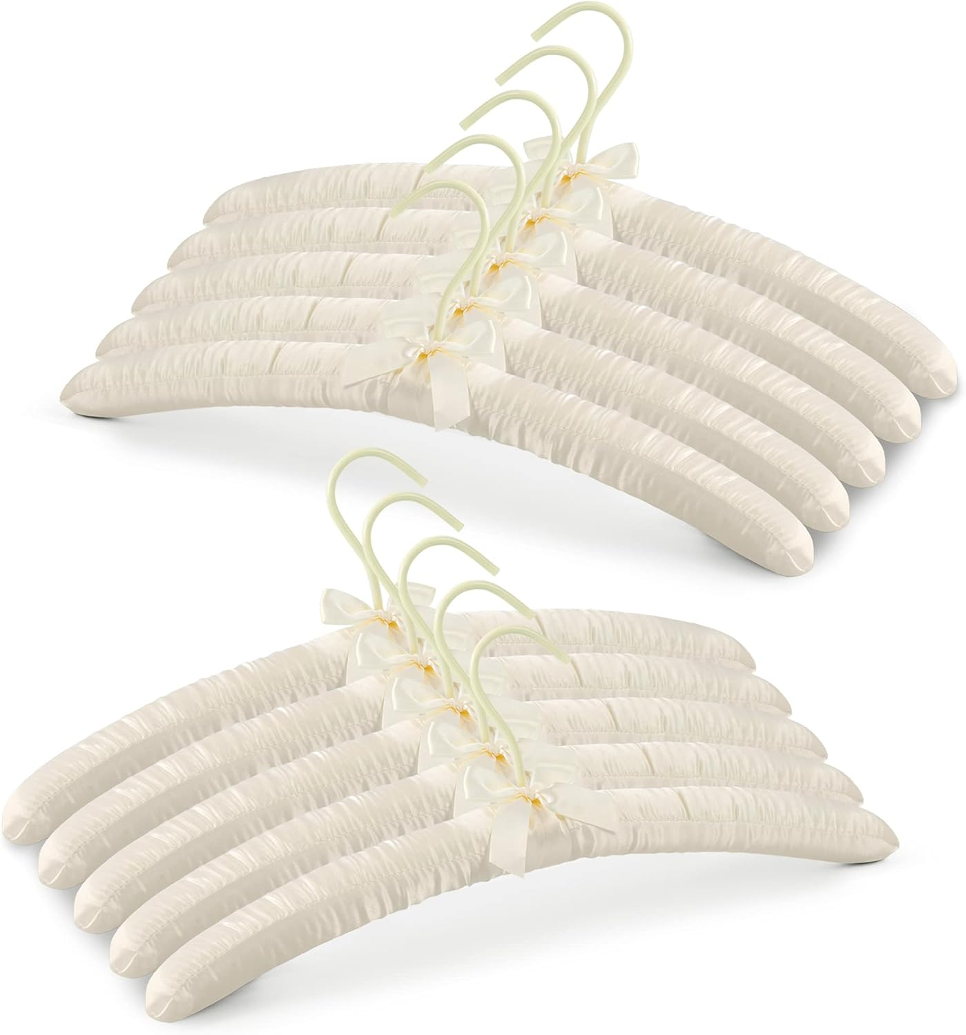 JS HANGER Padded Hanger for Sweaters - 17 Inch Extra Large Heavy Duty Satin Covered Coat Hangers No Shoulder Bump for Women Clothes, Sweaters, Dresses, Clothing, Weddings, Lingerie Pack of 10, Ivory