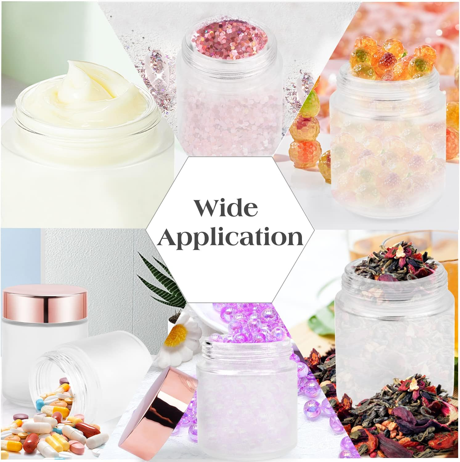 4 Pack 200G/7Oz Frosted Glass Jars Empty Cosmetic Pot Refillable Cream Container Bottle with Rose Gold Lid&Inner Liner for Lotion Face Cream DIY Makeup Salve Lip Balm Toiletries