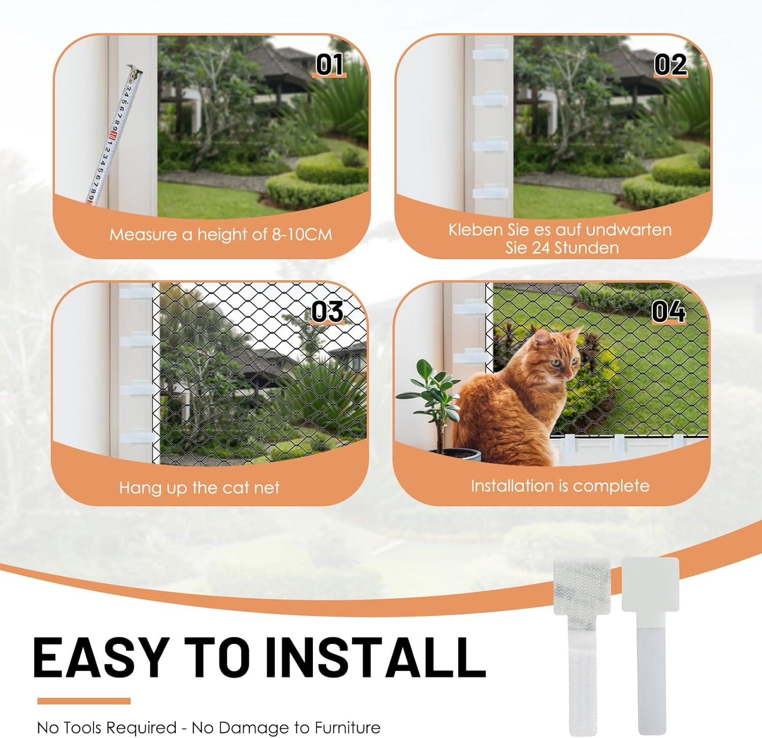 Pack of 60 Cat Net Attachment Cat Net Adhesive Hooks 3M Model Attachment of Cat Net for Balcony No Drilling Outdoor Adhesive Hooks for Cat Net Balcony Cat Protection Net (Without Cat Net, White) image number 1