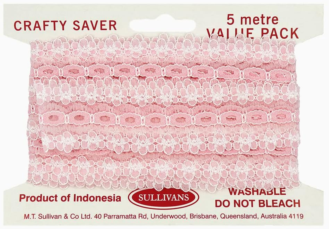 Sullivans Crafty Saver Eyelet Lace, 5 Meter Length X 35 Mm Width, Pink image number 1