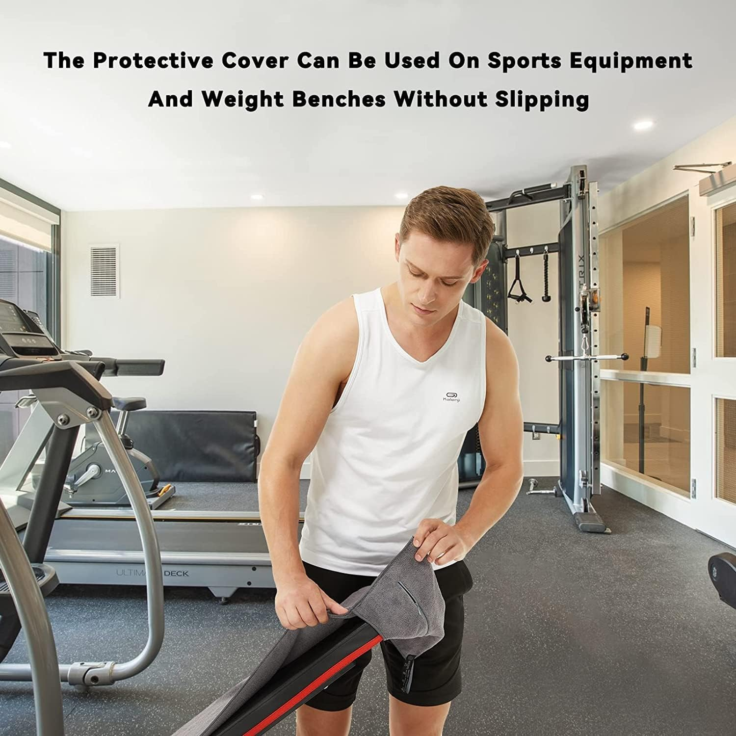 Generic 40 * 100CM Body Fitness Gym Towel with Zip Pocket, Grey, Microfibre, Solid, 1 Count image number 4