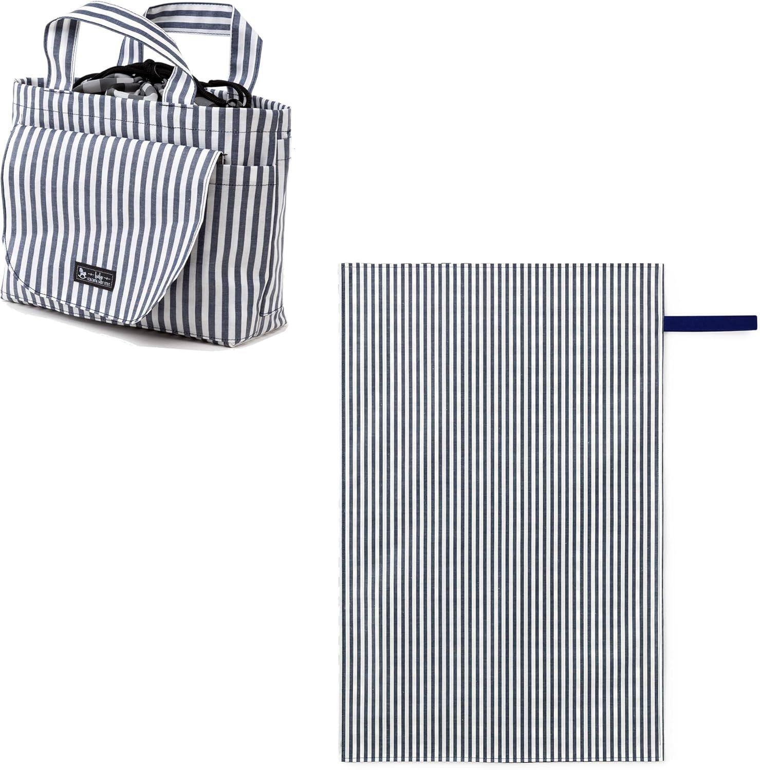 Colorful Candy Style B8002000-BTR Diaper Pouch (Drawstring Tote Type), Diaper Changing Sheet, Set of 2, Basic Stripe, Navy Blue image number 5