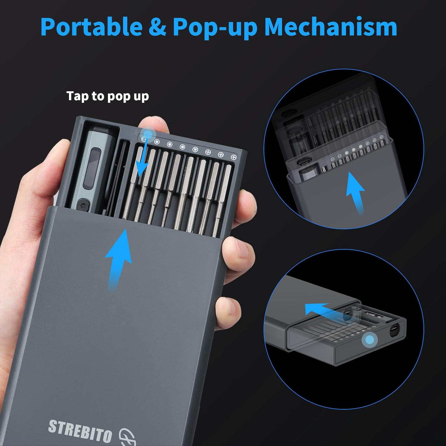 STREBITO Mini Electric Screwdriver Set, 70-In-1 Max Precision Electric Screwdriver Kit with Lights, 5 Upgraded Torque Levels, 64 Magnetic Bits, Electric Screwdriver Cordless for PC RC Electronics image number 4