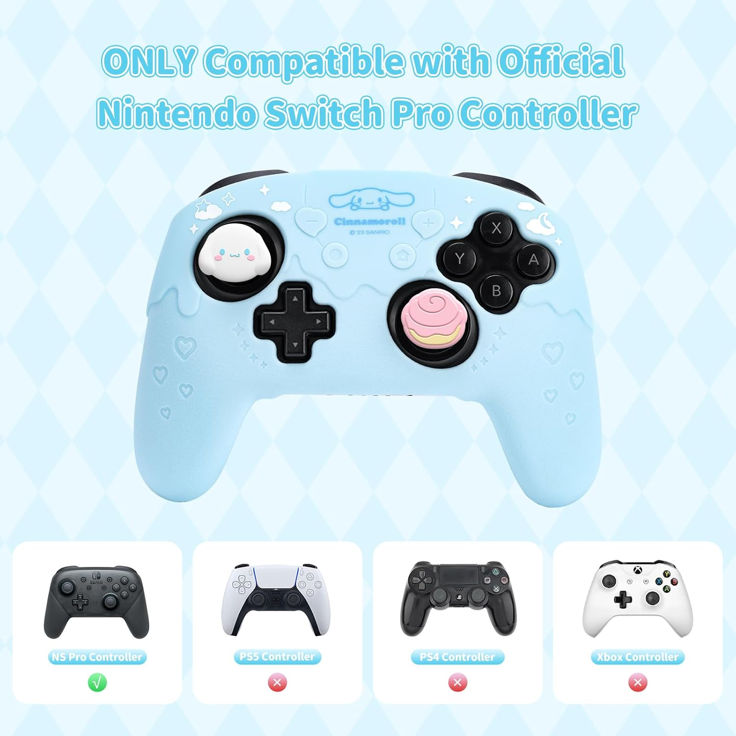 Skin for Switch Pro Controller, Soft Silicone Cover Case, Anti-Slip Grip Protector with 2 Thumb Grip Caps and 2 Stickers (Deg-Blue) image number 1