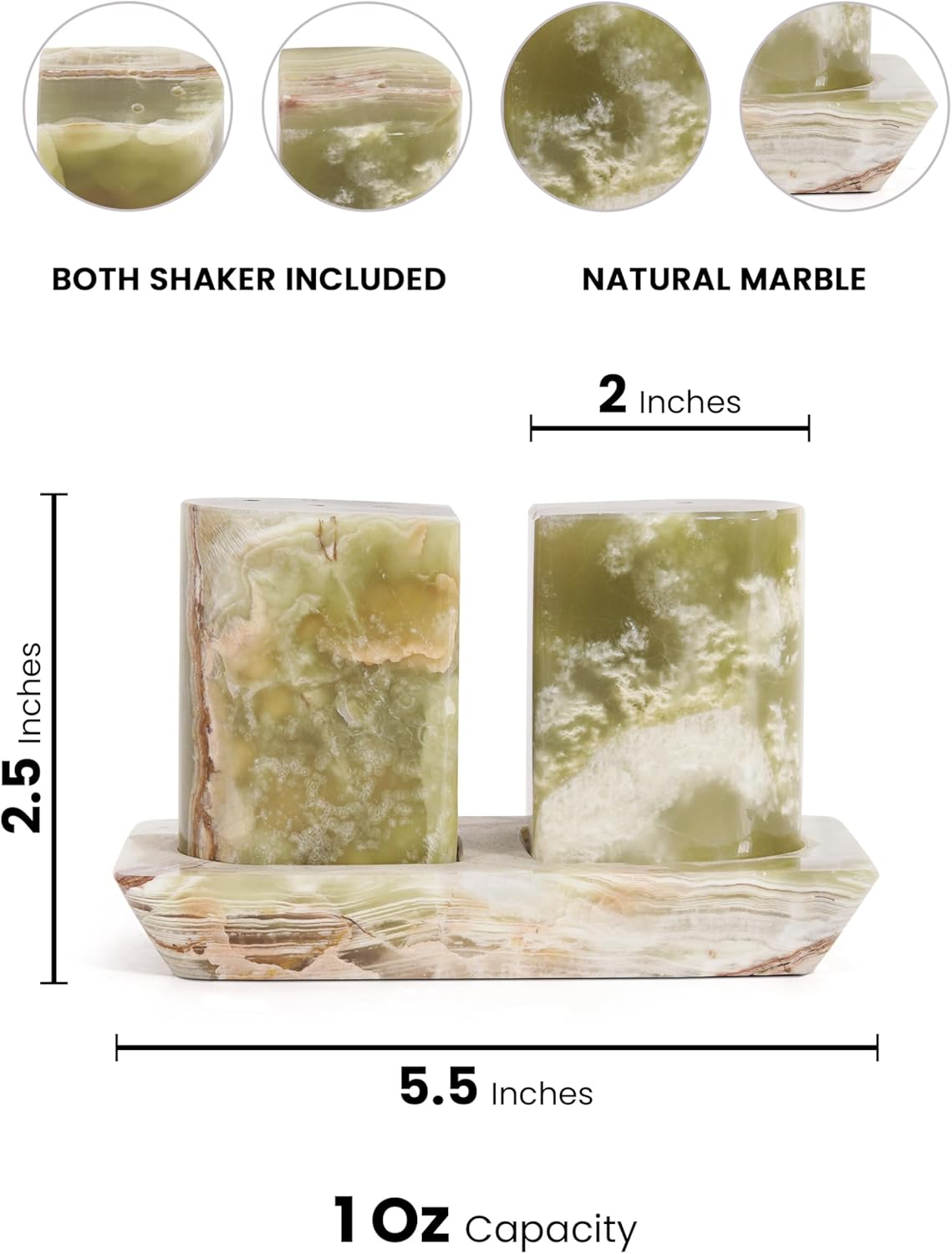 Radicaln Marble Salt & Pepper Shakers Set &ndash; 2.5" Green Modern Kitchen Essentials for Cooking and Dining, Stone Spice Holder & Saleros for Black Pepper, Pink Salt
