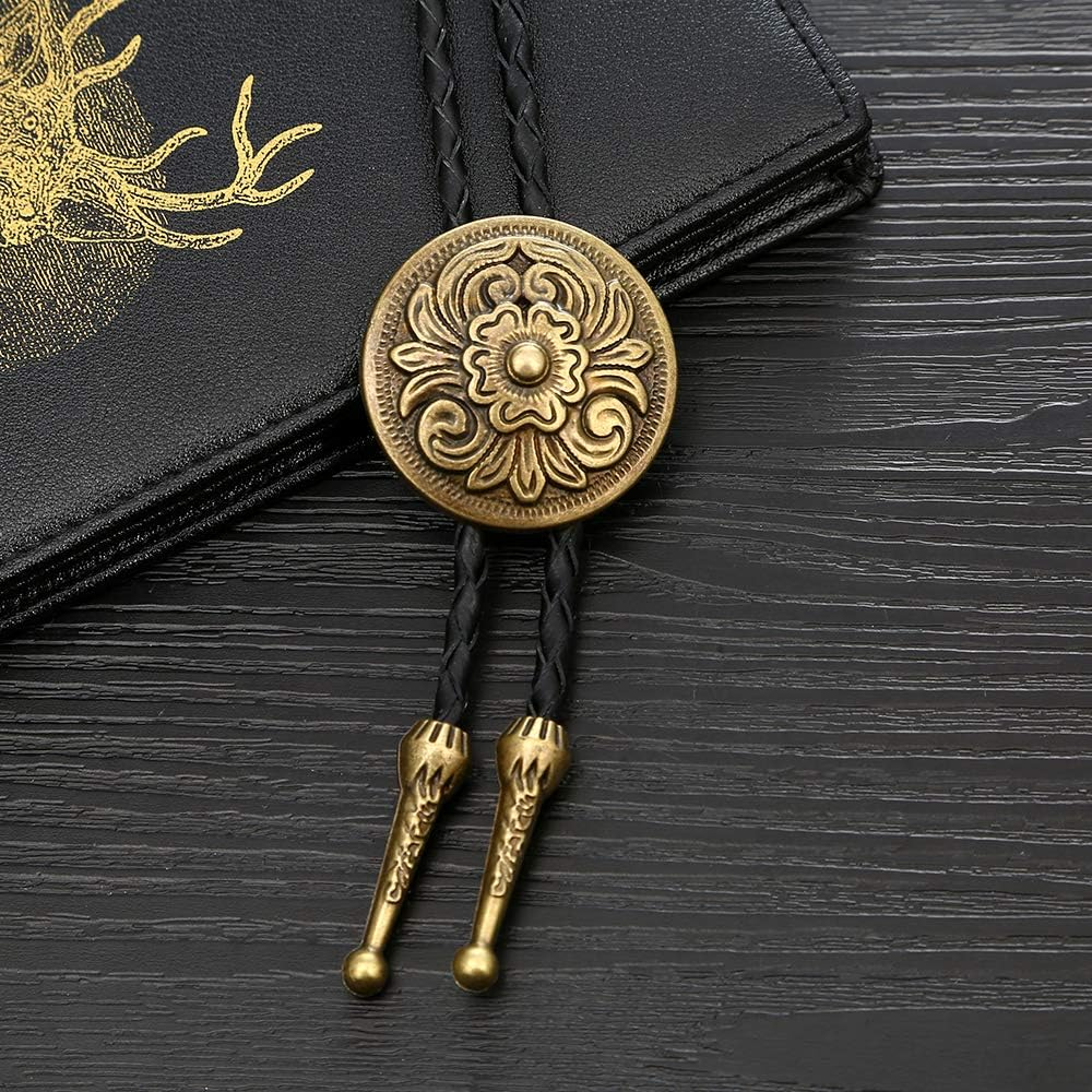 HOEACXY Mens Bolo Tie Native American Cowboy Retro Bull Longhorn Bola Ties Handmade Necktie Costume Accessories image number 4