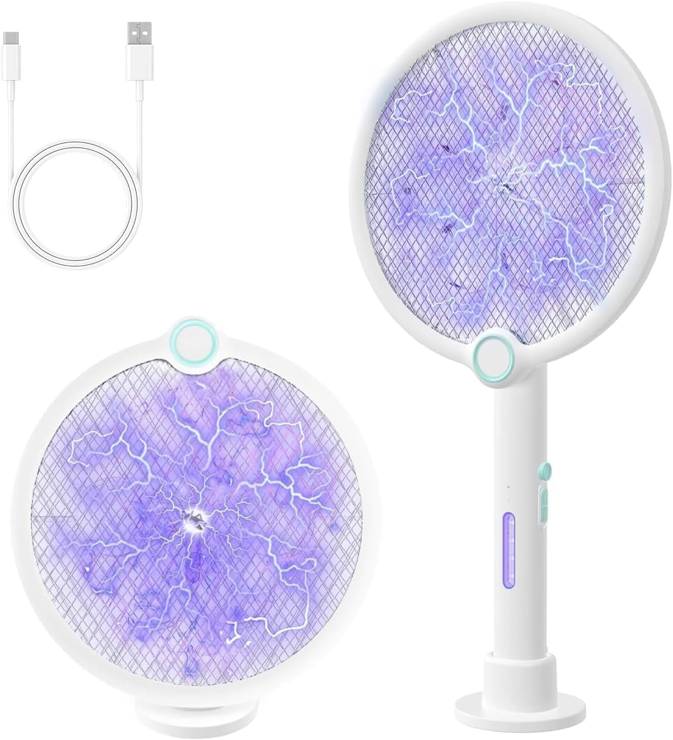 Foldable Electric Fly Swatter, Mosquito Zapper Lamp with Stable Base, 2-In-1 USB Rechargeable Bug Zapper for Indoor Outdoor Use in Kitchen Garden Patio image number 1