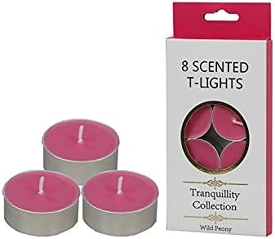 Tranquillity Collection Scented Tea Light Candle 8-Pieces, Wild Peony