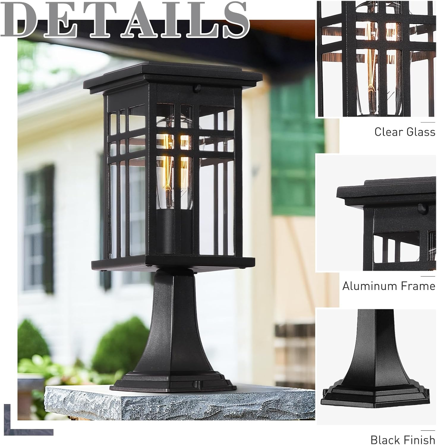 EMLIVIAR Exterior Post Light, Outdoor Pole Lantern Pillar Light Fixture, Die-Cast Aluminum with Clear Glass Shade and Black Finish, AUD01P BK image number 1