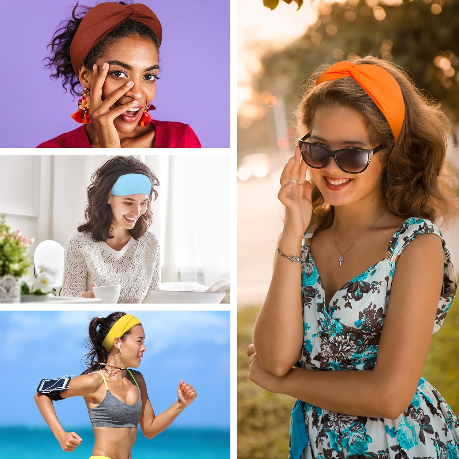 FEQO Pack of 18 Headbands, Elastic Women'S Hair Band, Wide Knotted Headband, Turban, Elastic Hair Accessories, Knot Headbands for Yoga, Sports, Fitness, 18 Colours image number 6