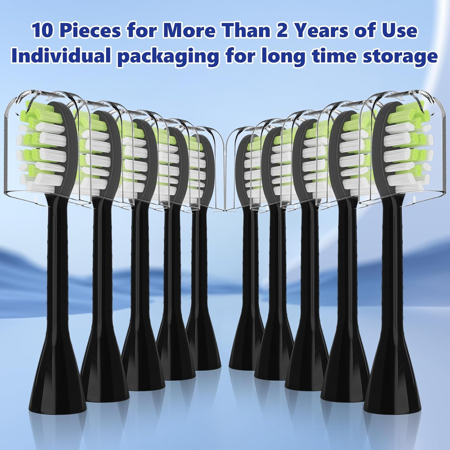 Compatible with Philips One Series Sonicare Electric Toothbrush Replacement Brush Heads,For Philips One HY1100 HY1200 BD100/AZ Series Electric Toothbrush,10 Pack (Shadow Black, Medium) - Mint Light Blue image number 7