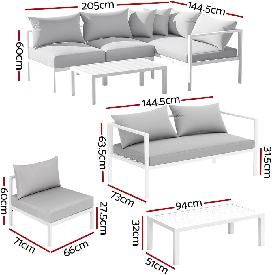Gardeon 4 Seater Outdoor Patio Furniture Set, Aluminum Outdoor Table and Chairs Patio Conversation Sets, 4 Piece Modular Sofa Set for Garden, Deck, Poolside, Backyard, White