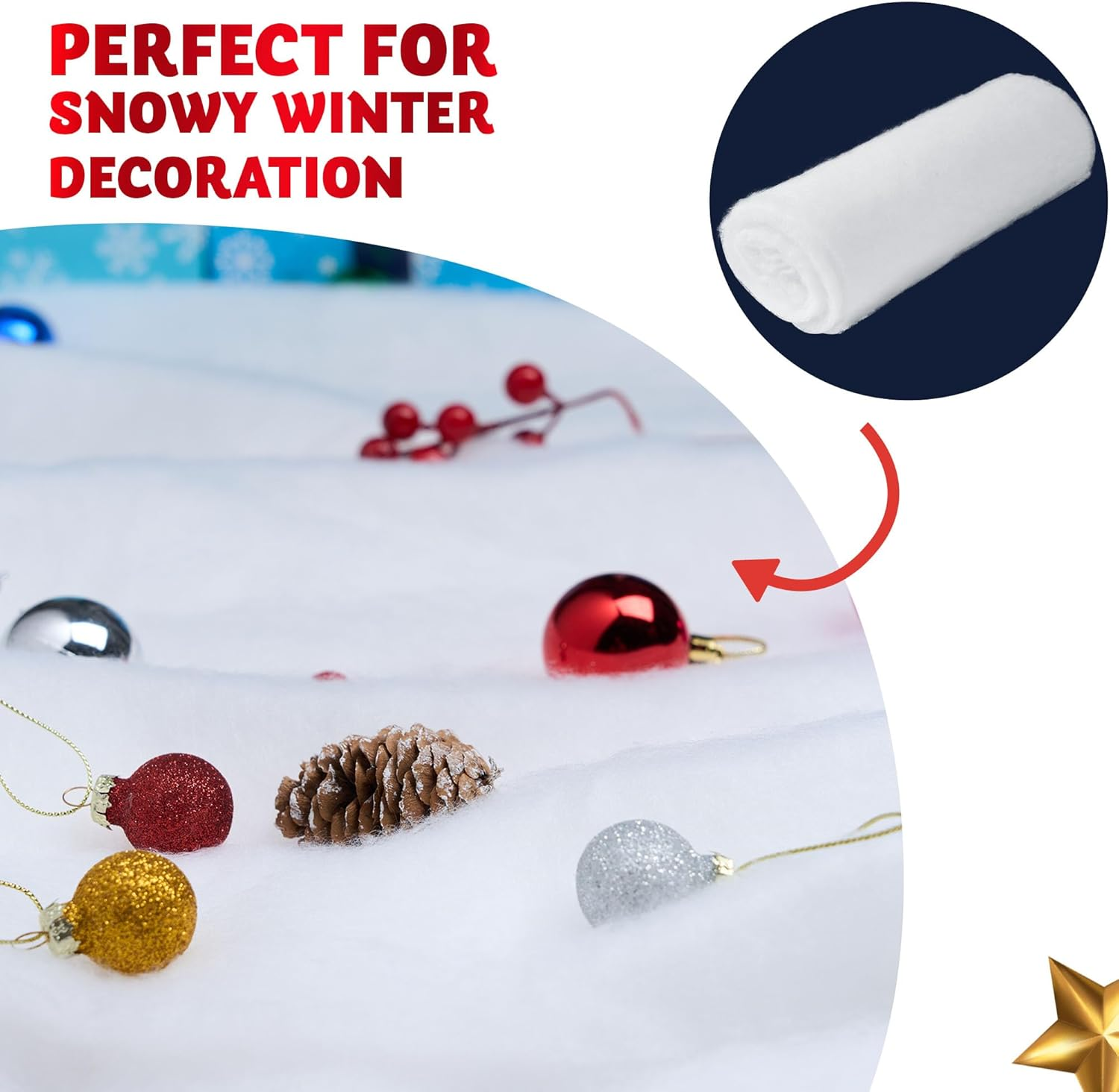 JOYIN Christmas Snow Blanket Roll (15In X 10Ft), 1 Pcs for Decoration, Village Displays, under the Tree - Thick White Soft Fake Snow Cover for Holiday Decor and Winter Displays