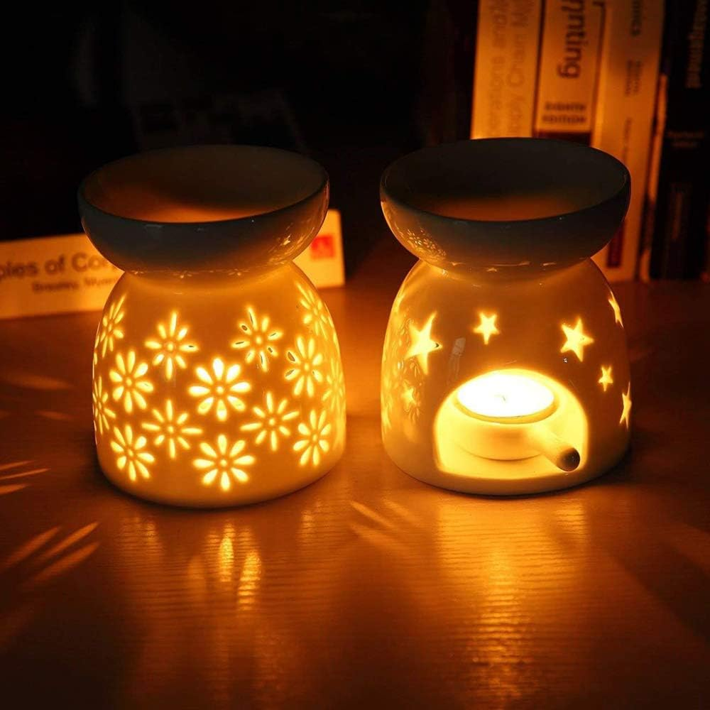 Scented Candle Fragrance Melter Tea Light Holder,Aromatherapy Aroma Burner Ceramic Lamp Cylinder Diffuser Candle Tealight Holder Home Bedroom Decor Christmas Housewarming Gift image number 2