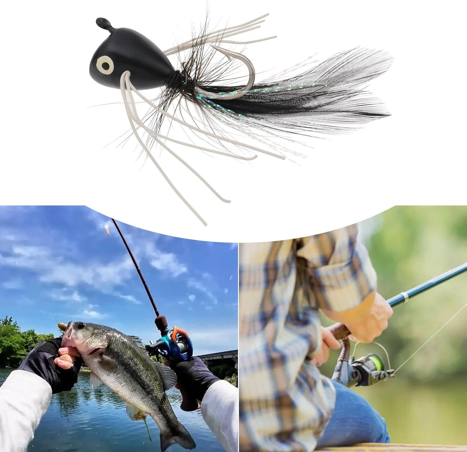 Emsea 10Pcs Fly Fishing Poppers Fly Fishing Foam Popper Flies, Size 6, White Black Red Yellow Orange - Topwater Lures for Bass, Bluegill, Trout, Panfish image number 1