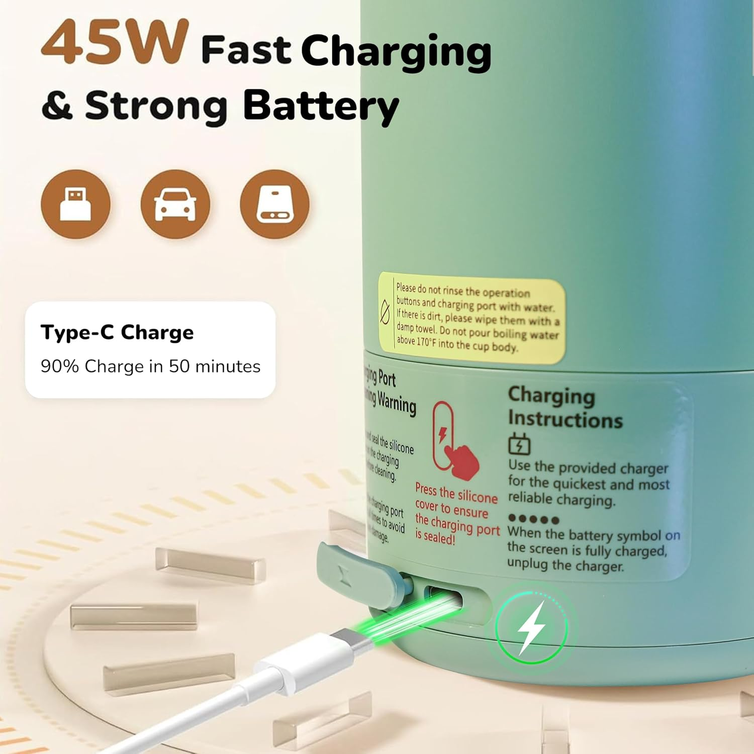 Portable Bottle Warmer for Travel,Milk Warmer for Baby Breastmilk with Fast Heating & Precise Temp Control, Bottle Warmer for Car, Outdoors, 17 Ounces Large Capacity,Green(Only Contains Wires, No Plugs)