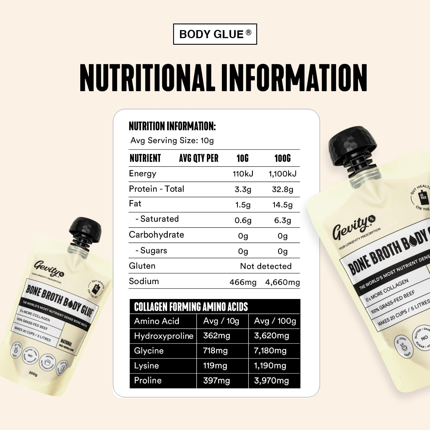 Gevity Rx Bone Broth Body Glue Concentrate Go Pack Natural G/F 200G image number 2