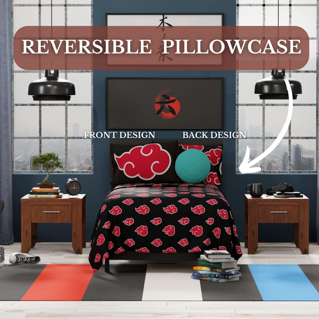 Franco Naruto Akatsuki Anime Bedding Super Soft Microfiber Twin XL Sheet Set, (Official Licensed Naruto Product) image number 4