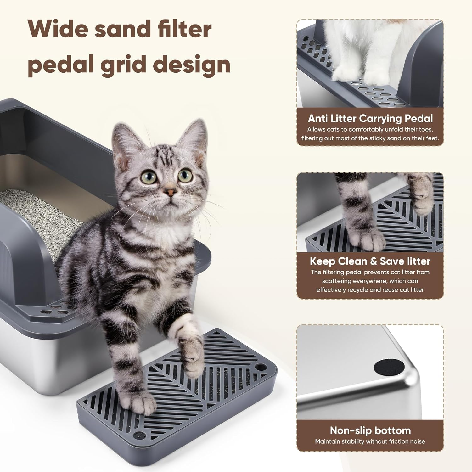 Enclosed Stainless Steel Cat Litter Box with Lid,Xl Extra Large for Big&Multiple Cats,Metal Litter Box High Wall Sides Enclosure Cat Toilet,Anti-Urine Leakage,Non-Sticky,Easy Cleaning,Include Scoop image number 6