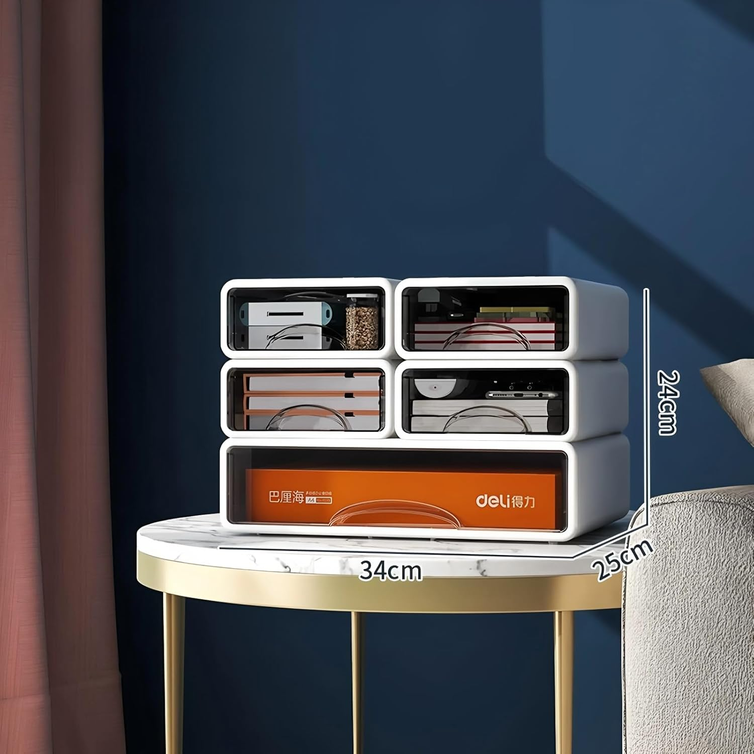 Stackable Storage Drawer Bins, Small Drawer-Type Desk Organizer Boxes, Translucent Small Plastic Chest of Drawers, Plastic Stackable Drawers for Home, Office, Desktop (4)