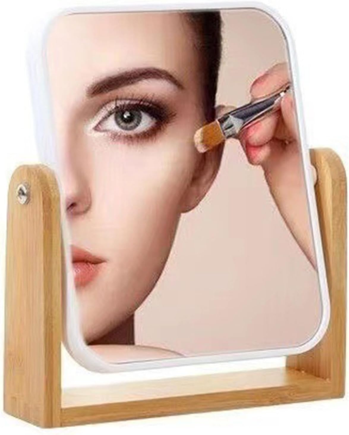 Xolixorium Vanity Makeup Mirror with Natural Bamboo Stand 8 Inch Desk Mirror 1X/3X Magnification Double Sided 360&deg; Swivel Table Mirror for Bedroom Bathroom