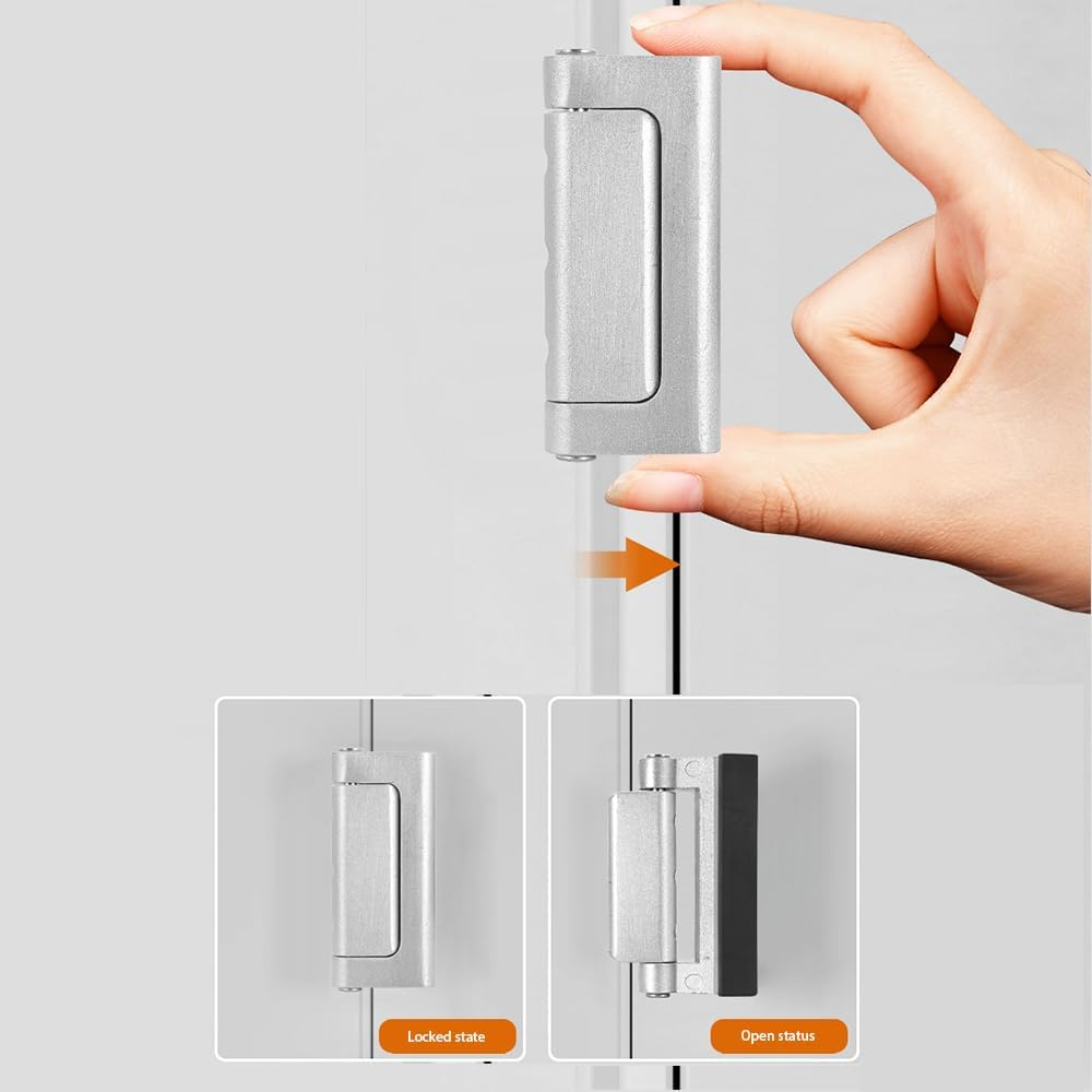 1 PCS Silver Home Security Door Lock with 5 Screws,Childproof Door Reinforcement Latch with 3" for Inward Swing Doors,Night Lock for Front Door Defense,Includes Frosted Silver Drill Bit