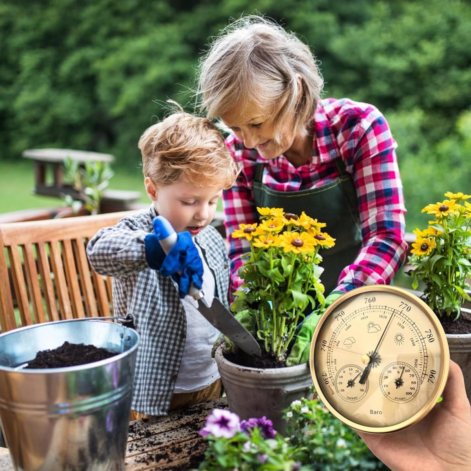 Barometer Indoor Barometer Indoor 5" Metal Barometer Thermometer Hygrometer Golden Weather Barometer with Temperature Humidity Weather Station for Indoor Outdoor image number 3