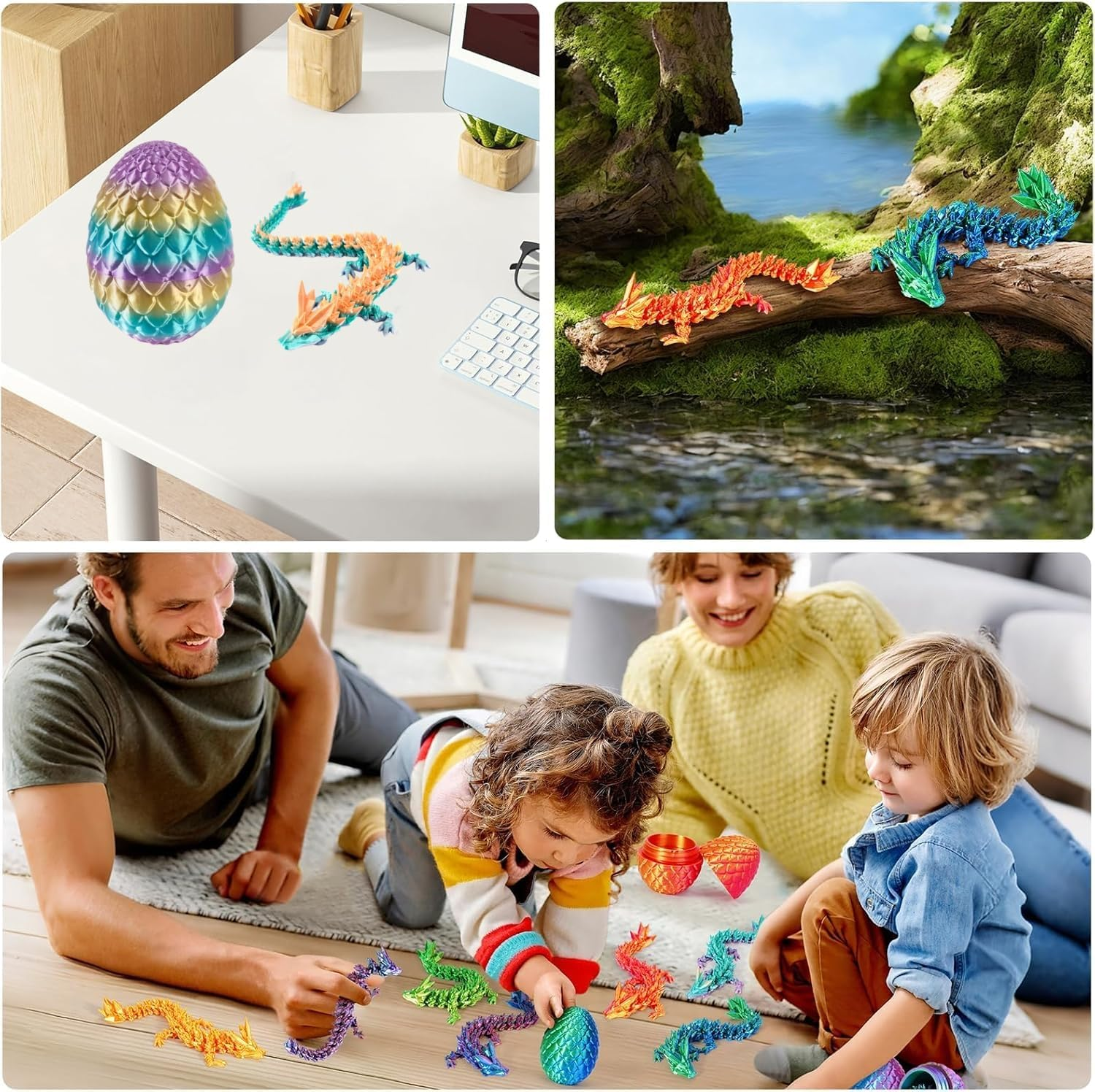 4PCS 3D Printed Dragon - Dragon Eggs with inside -, Mini Easter Eggs Fidget Toy 3D Articulated Crystal Eggs Mystery Egg Home Office Decor Executive Desk 8 .4 in (4 PCS- Style B) image number 1