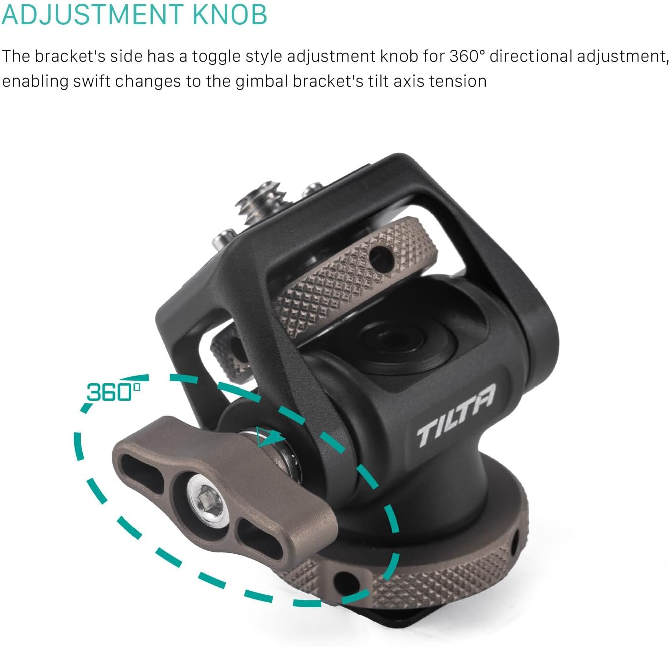 Tilta Accessory Mounting Bracket | Supports up to 4.4Lbs | Aluminum Build | Rotates 360&deg; & Tilts 175&deg; | Adjustable Locking Knob | Various Mounting Options | TA-AMB3-B (1/4"-20 with Locating Pins) image number 1