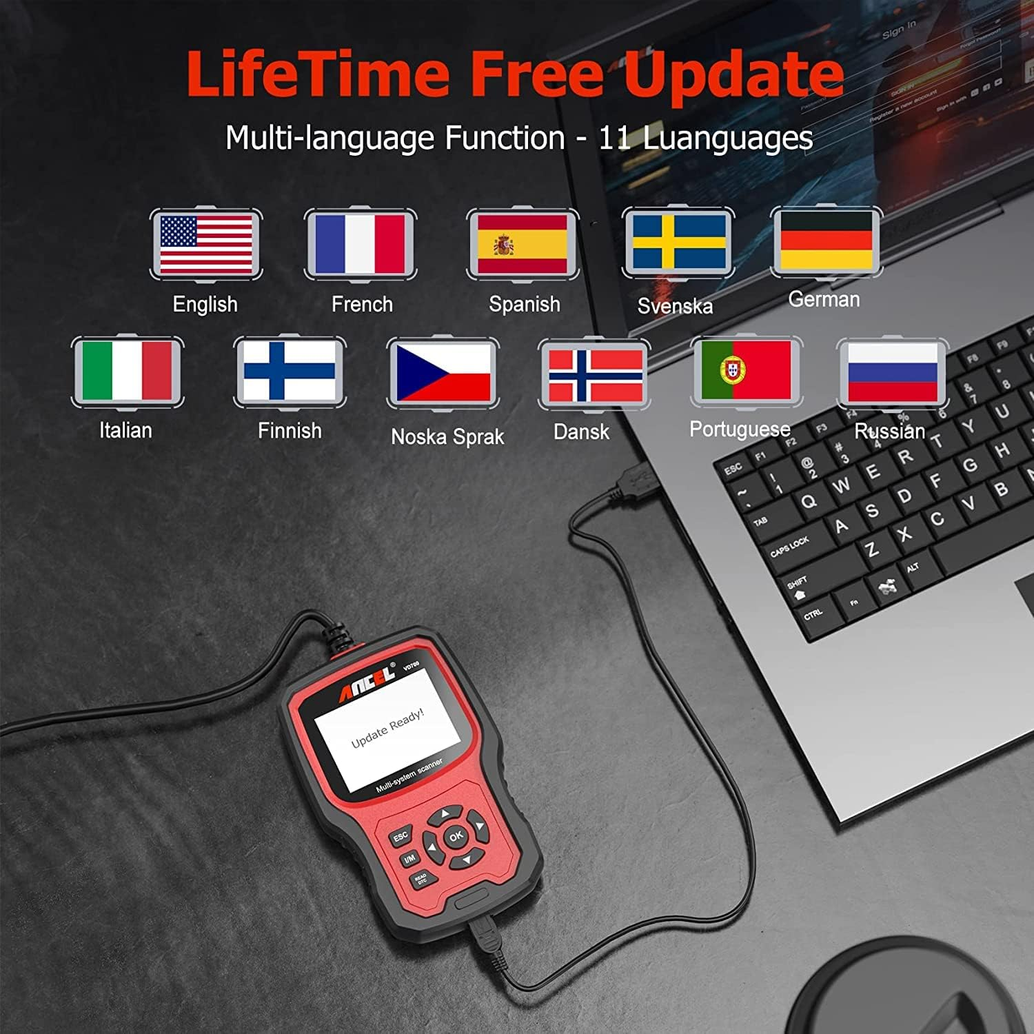 ANCEL VD700 Full Systems OBD2 Scanner Diagnostic Tool for VW Audi Skoda Seat, ABS Transmission SRS System Faults Diagnosis for VAG Vehicles with Battery Registration, DPF Oil EPB TPMS Reset image number 4