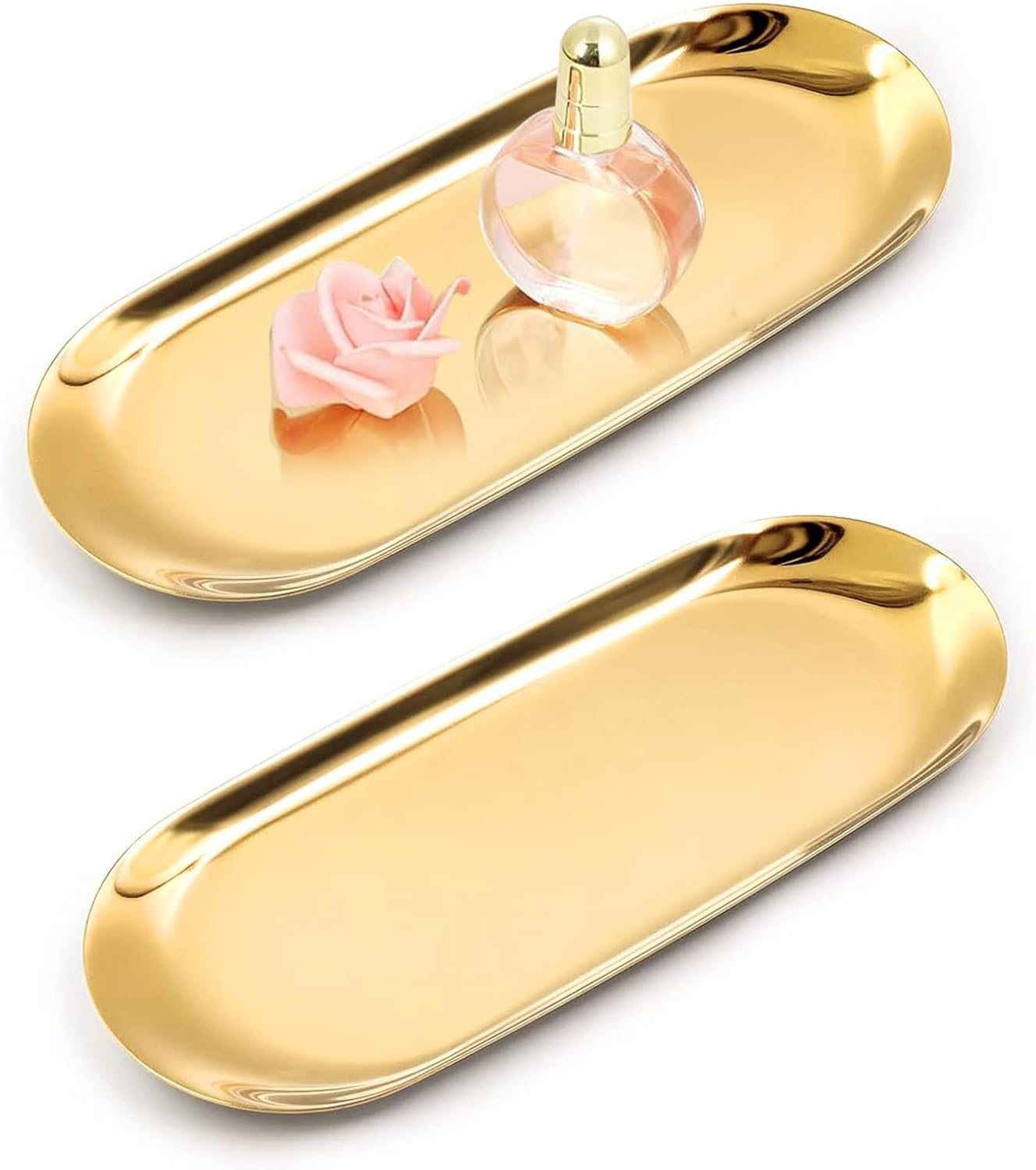 Black Bathroom Vanity Tray, Oval Small Decorative Serving Tray, Jewelry Dish Metal Trinket Tray, Perfume Candle Key Towel Storage Tray (Black, 30Cm 1 Pcs)