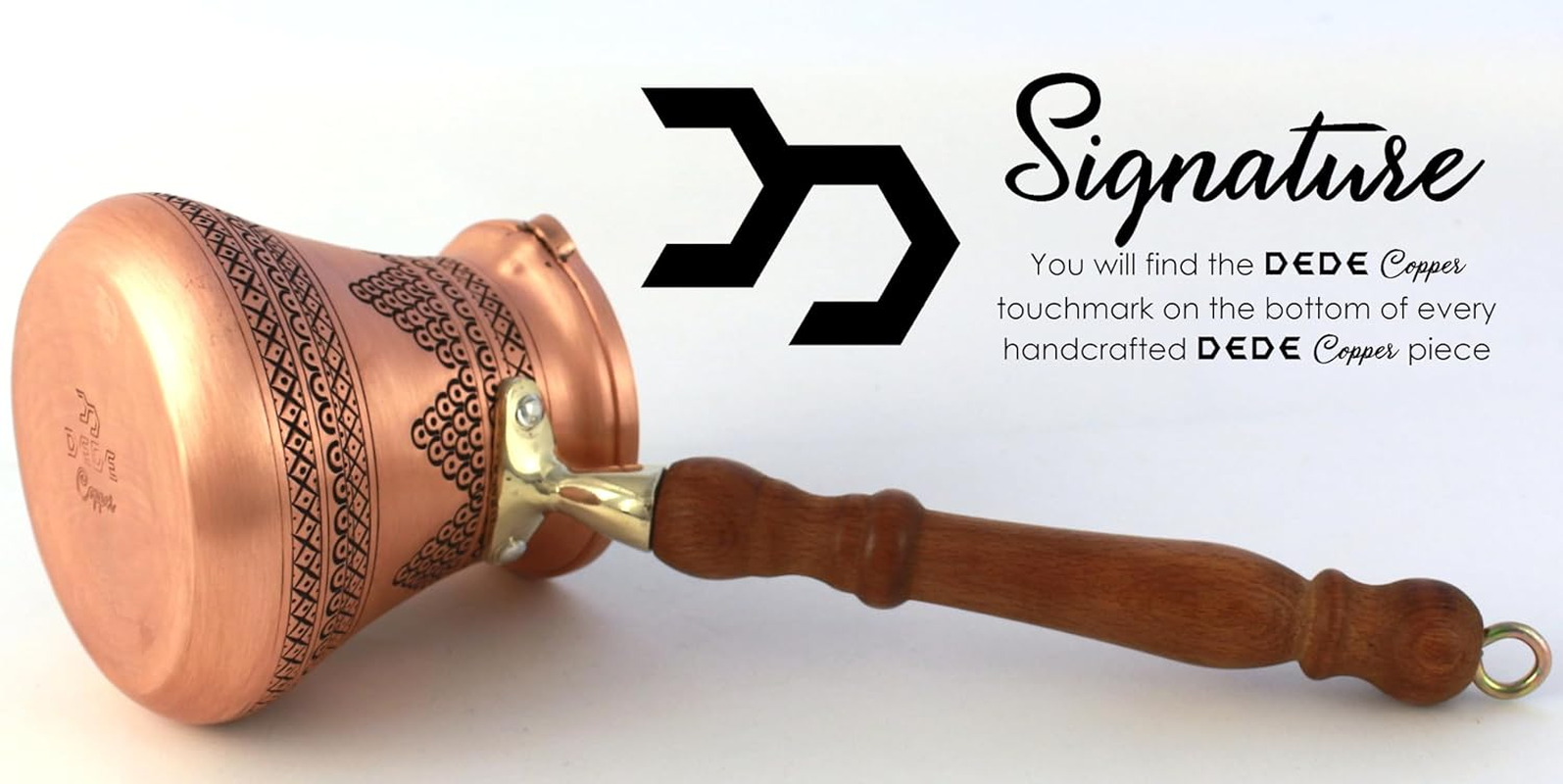 DEDE Copper - PCZ Series (Large-14Fl.Oz) - Thickest Solid Copper Engraved/Hammered Turkish Greek Arabic Coffee Pot with Wooden Handle, Stovetop Coffee Maker Cezve, Jezve, Jazva, Ibrik, Briki (Matte)