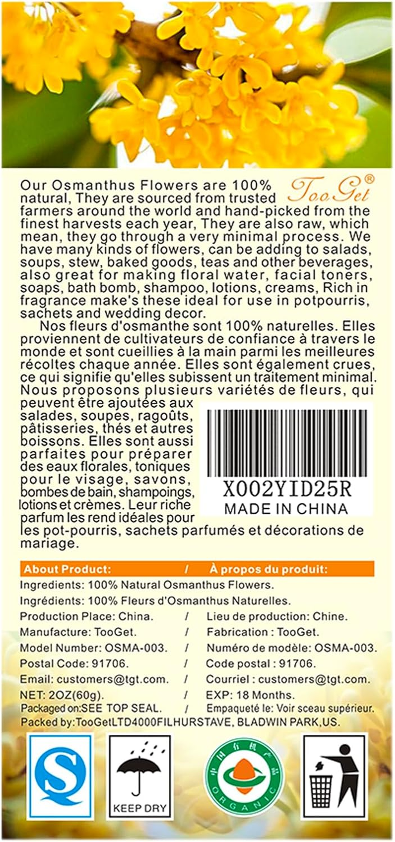 Tooget Fragrant Osmanthus Fragrans Herb Loose Leaf Tea 100% Natural Dried Osmanthus Flower Herbal Tea Top Grade - 2 OZ image number 5