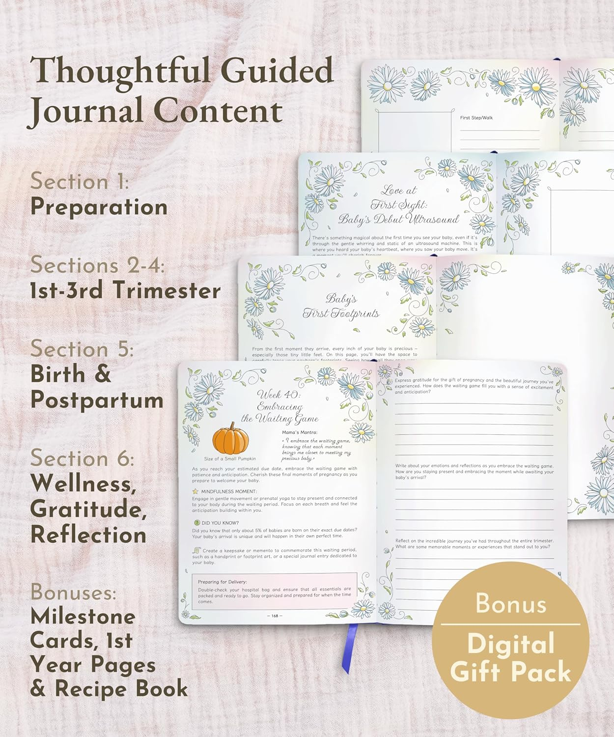 Keepsake Pregnancy Journal with Weekly Guides, Milestone Pages, and Gift-Ready Packaging - Beautiful Mom to Be Gift - Premium Pregnancy Gifts for Expecting Mom (338 Pages, Acid-Free Paper, Hardcover) image number 1