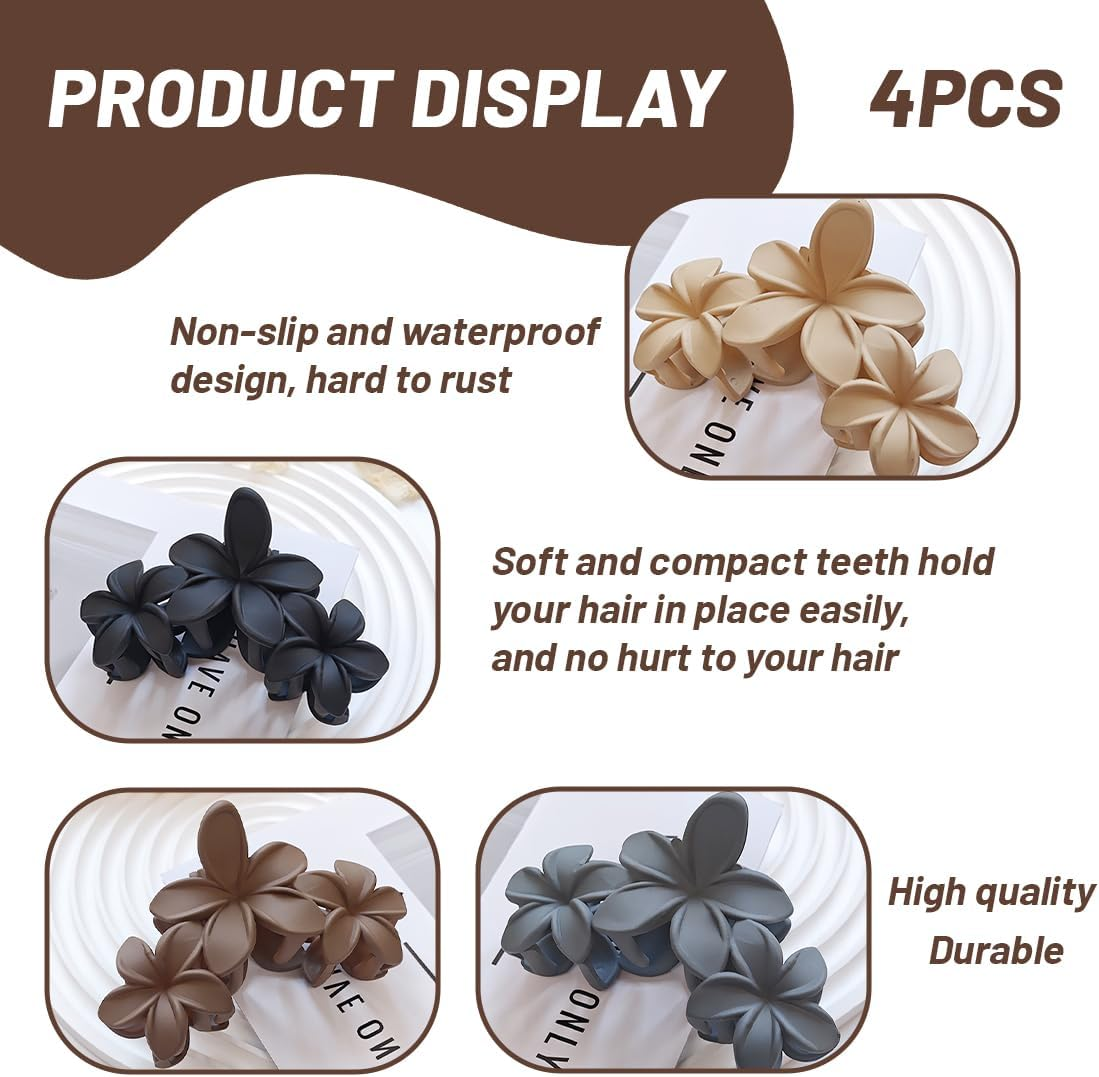 XYTAHDM Pack of 4 Hair Clips with Flower Motif for Women, Preppy Flower Hair Clip, Hawaiian Plumeria Hair Clip, Hawaiian Hair Accessories for Thick Hair, Strong Hold, Non-Slip, Gifts for Women (C) image number 3