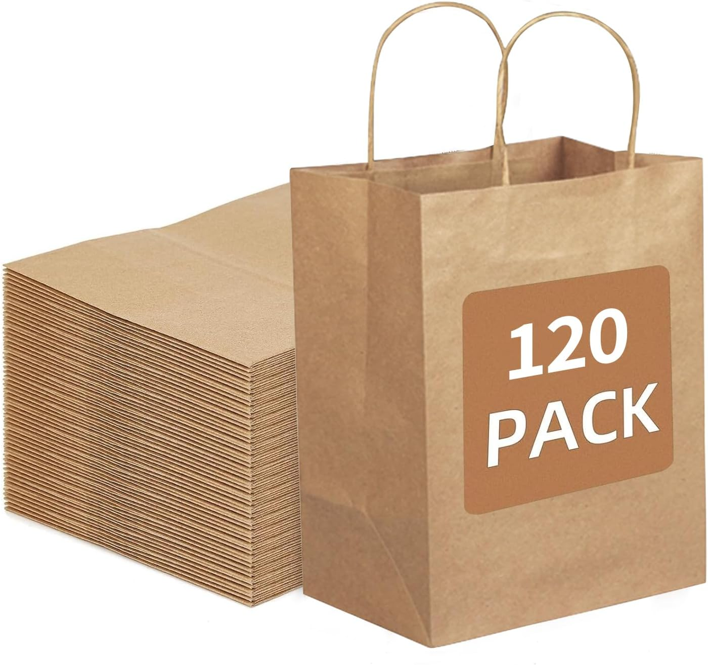 Brown Kraft Paper Bags Small Gift Bags with Handles Party Favor Bags 120Pcs 21 * 11 * 27 CM Small Paper Bags for Shopping, Wedding,Retail,Birthday,Party,Graduation,Halloween,Christmas image number 6